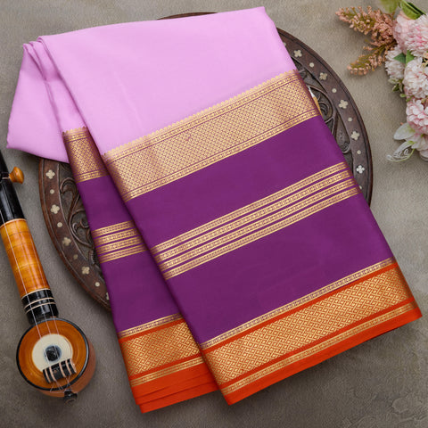 Lavender with Purple Pure 3D Mysore Silk Saree