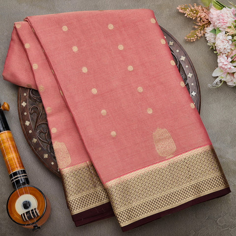 Peach Tissue Brocade Mysore Silk Saree