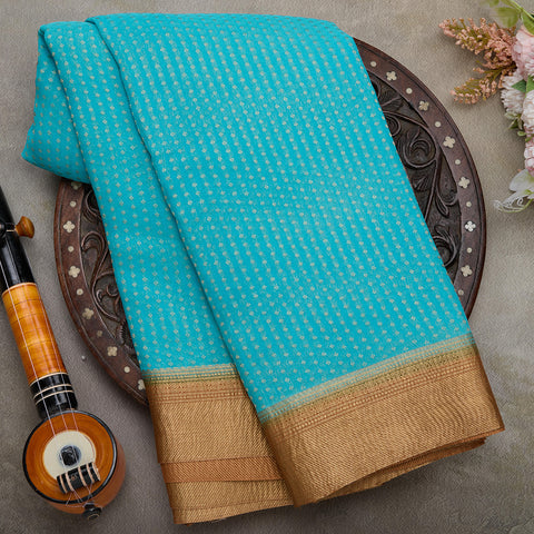 Turquoise Blue Brocade Mysore Georgette Saree