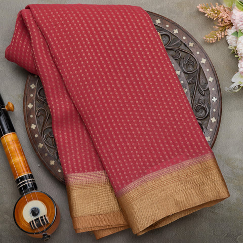 Red Brocade Mysore Georgette Saree