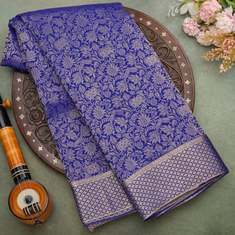 Royal Blue Mysore Crepe Brocade Silk Saree