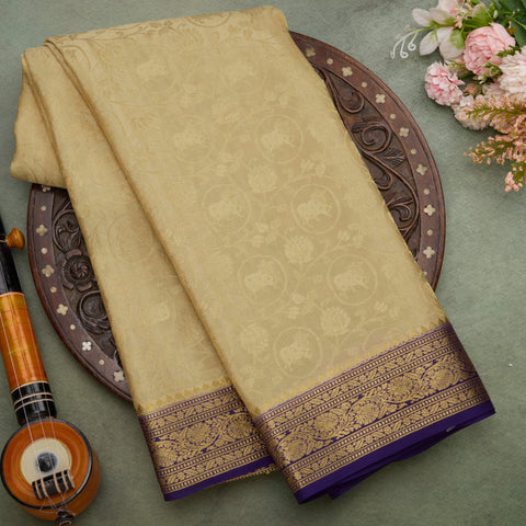 Golden Green Mysore Crepe Brocade Silk Saree