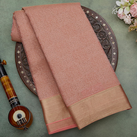 Light Rust Pure Mysore Crepe Brocade Silk Saree