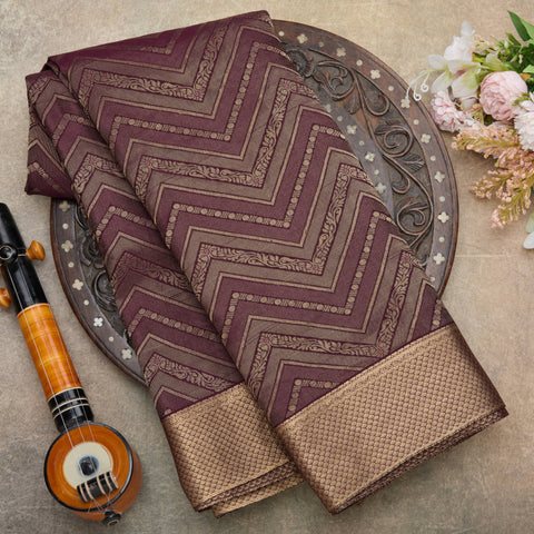 Coffee Brown Pure Mysore Crepe Brocade Silk Saree