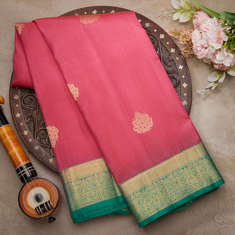 Peachy Pink Pure Kanjeevaram Silk Saree