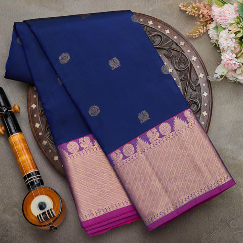 Royal Blue with Pink Kanjeevaram Silk Saree