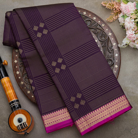 Wine with Pink Kanjeevaram Silk Saree