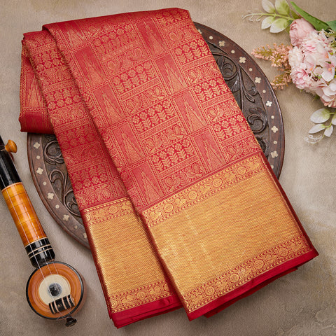 Red Pure Kanjeevaram Brocade Silk Saree