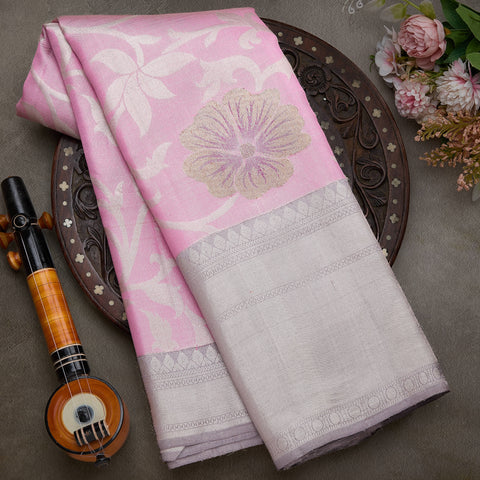 Blush Pink Pure Kanjeevaram Tissue Silk Saree