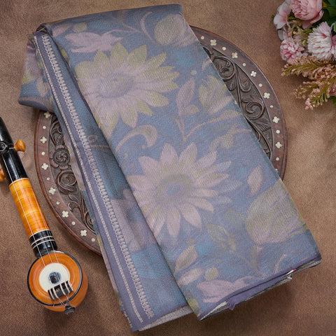 Teal Grey Pure Kanjeevaram Designer Silk Saree