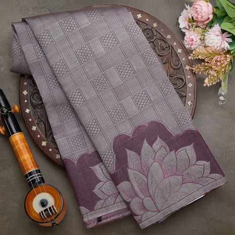 Purplish Silver Pure Kanjeevaram Designer Silk Saree