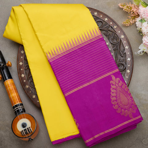 Yellow with Pink Skirt Border Kanjeevaram Traditional Silk Saree