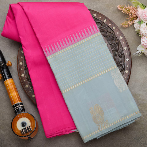 Pink with Grey Skirt Border Kanjeevaram Traditional Silk Saree