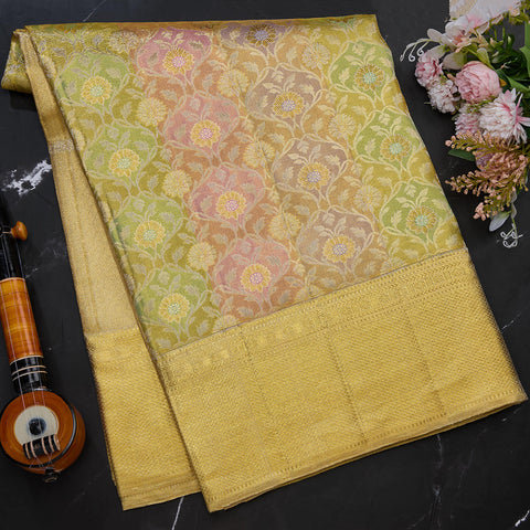 Gold Multicolour Pure Kanjeevaram Tissue Saree