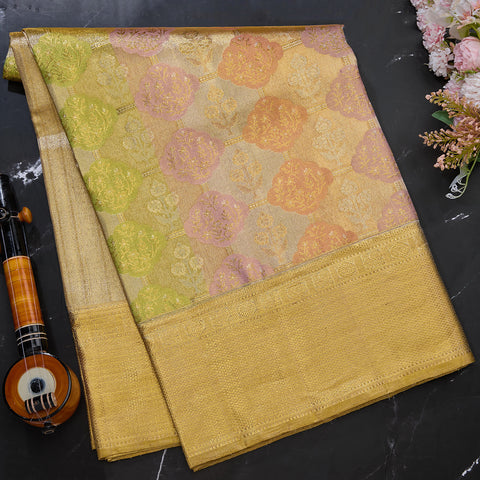 Gold Multicolour Pure Kanjeevaram Tissue Saree