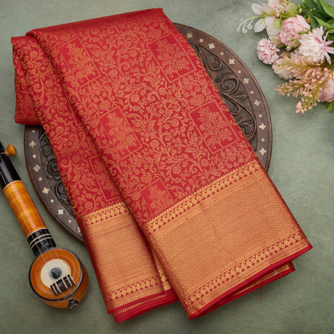 Red Kanjeevaram Brocade Silk Saree