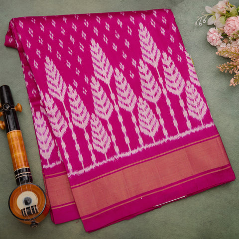 Magenta Pink Ikat Silk Saree
