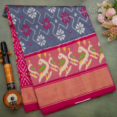 Grey  Ikat Silk Saree