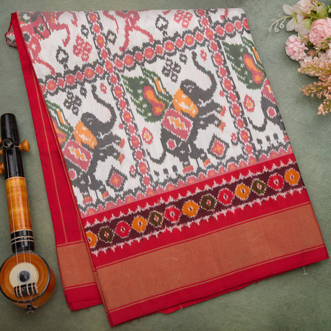 White  Ikat Silk Saree