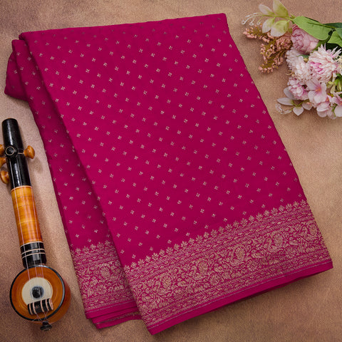 Magenta Pink Pure Banarasi Crepe Silk Saree