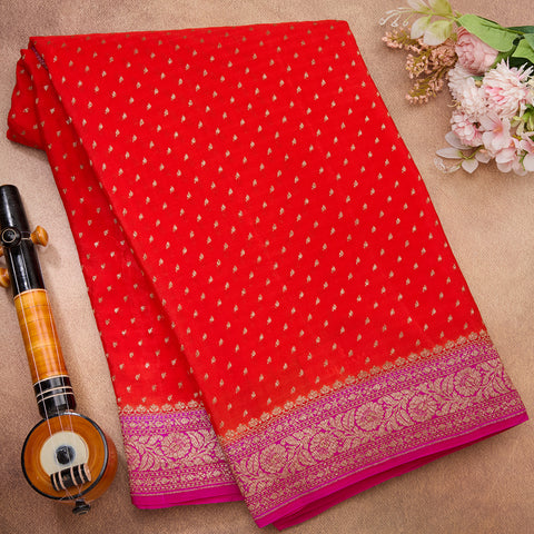 Red Pure Banarasi Crepe Silk Saree