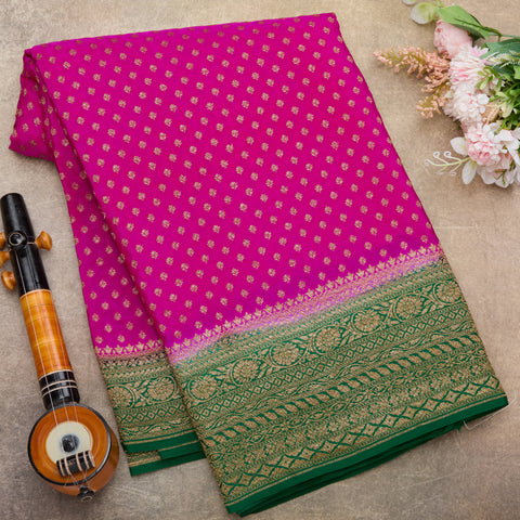 Magenta Pink Pure Banarasi Crepe Silk Saree