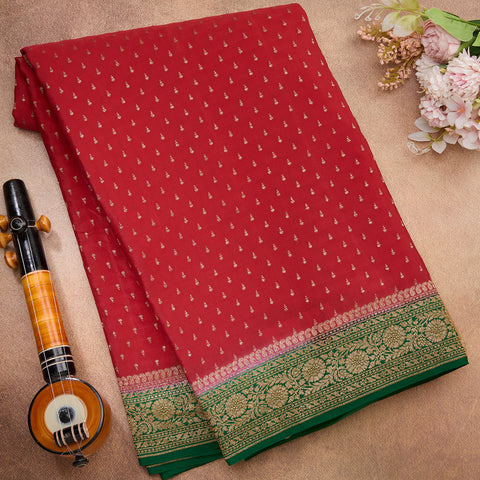 Maroon Pure Banarasi Crepe Silk Saree
