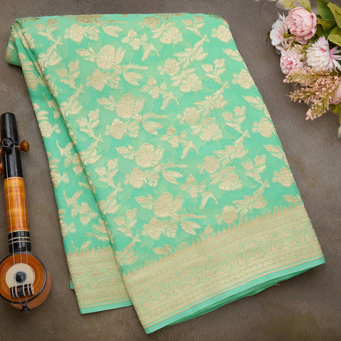 Mint Green Pure Banaras Kadi Georgette Saree