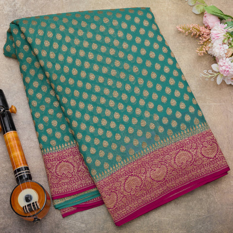 Light Green Pure Banarasi Kadi Georgette  Silk Saree