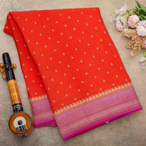 Orange Pure Banarasi Crepe Silk Saree