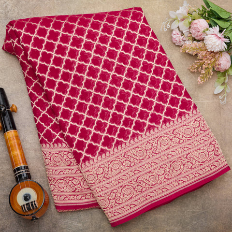 Pink Pure Banarasi Kadi Georgette Silk Saree