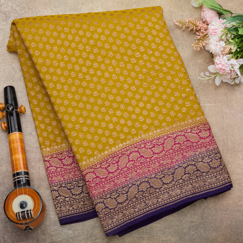 Green mix Yellow Pure Banarasi Kadi Georgette  Saree