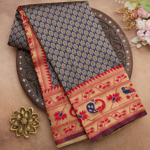 Navy Blue Semi-Cotton Saree