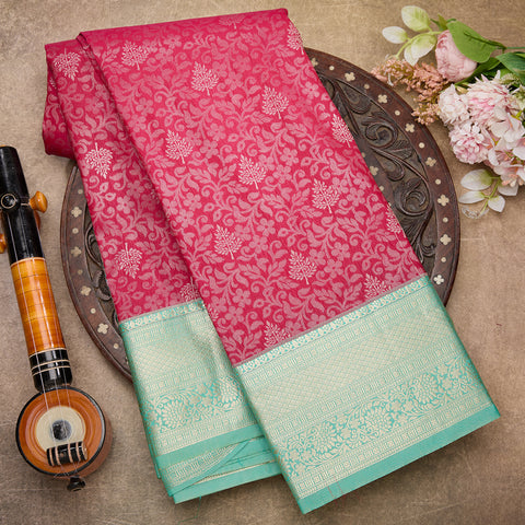 Magenta Pink with Aqua Green Semi-Silk Saree