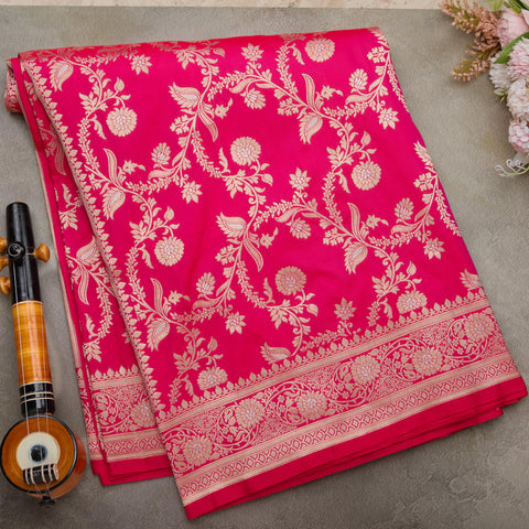 Pink Semi Banarasi Silk Saree