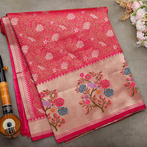 Red Semi-Banarasi Tissue Silk Saree