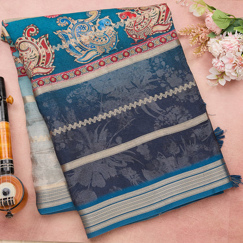 Multicolour Semi-Silk Printed Saree