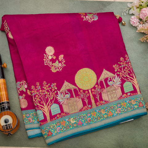 Magenta Pink Kashmiri Silk Saree