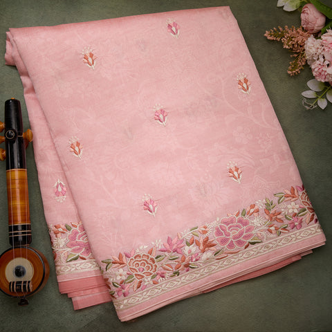 Peach Semi Tussar Silk Saree
