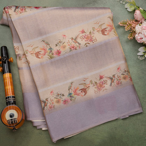 Light Grey Printed Semi-SilK Saree