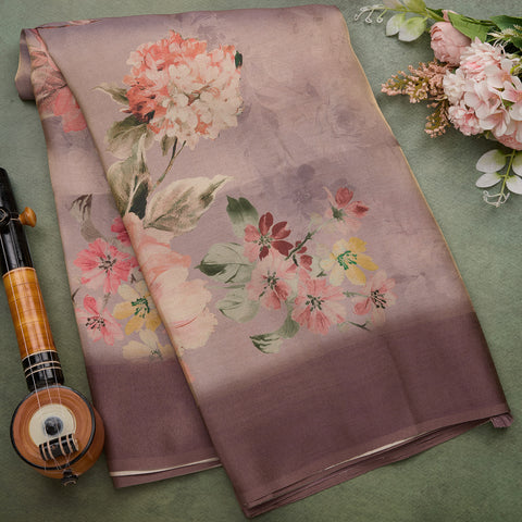 Light Grey Printed Semi-Tussar Silk Saree