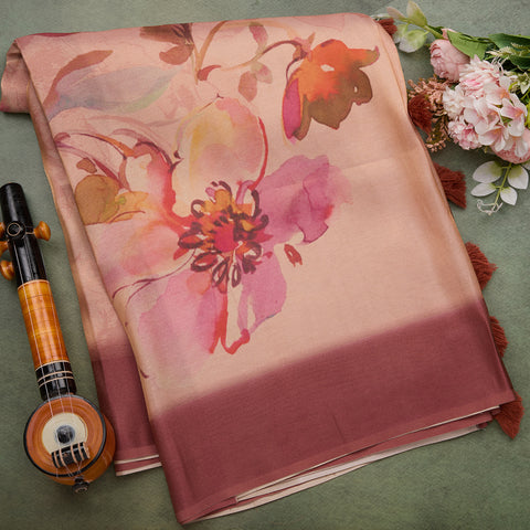 Ivory Gold Printed Semi-Silk Saree