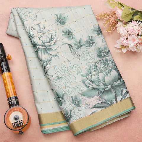 Light-Grey Printed Semi Silk Saree
