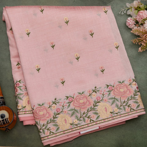Light Peach Semi Tussar Silk Saree