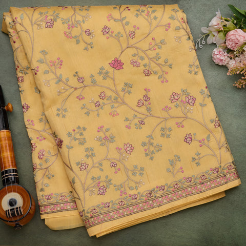 Lemon Yellow Semi Tussar Silk Saree