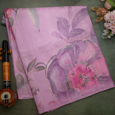 Mauve Pink Semi-Silk Printed Saree