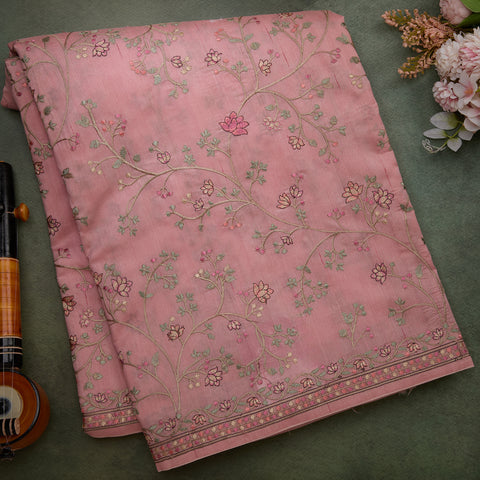 Light Onion Semi-Tussar Thread Embroidery Silk Saree