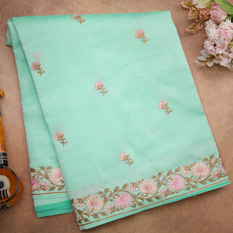 Aqua Green Semi-Silk Saree