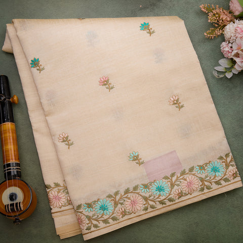 Beige Semi-Tussar Thread Silk Saree