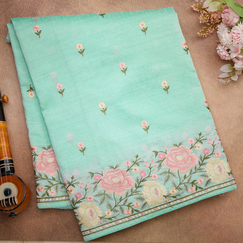 Sea Green Semi-Tussar Threadwork Saree